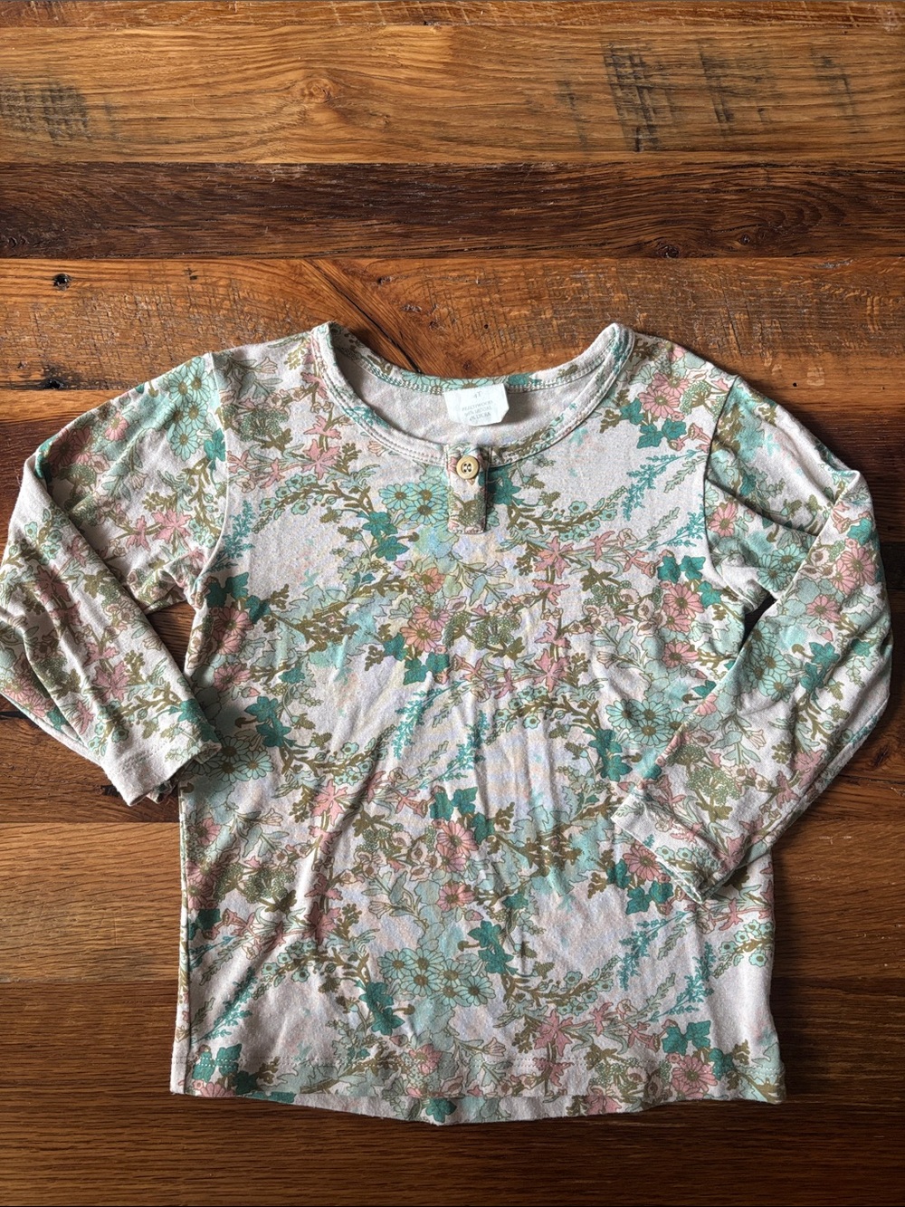 The woods by Kate Quinn Floral Long-Sleeve Top for Kids - Pastel Pink & Green 4T